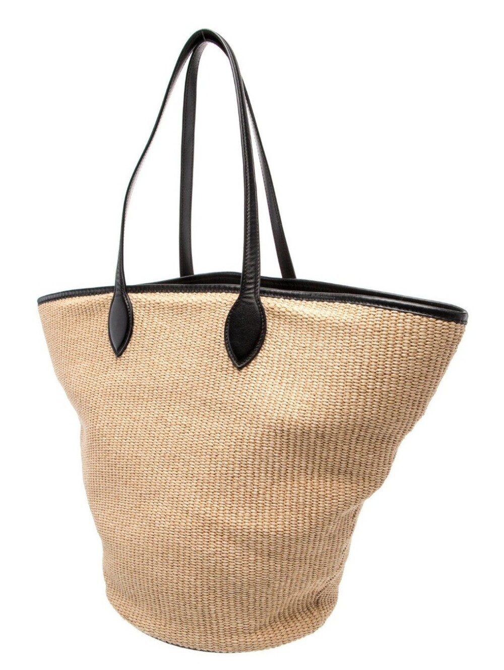 KHAITE Natural Straw Tote with Black Leather Trim